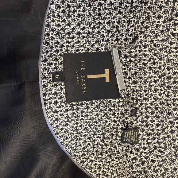 Ted Baker Tweed Blazer Jacket Women Size 5 L 12/14 Black White Classic Old Money - Picture 4 of 5